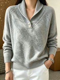 Martha | Damen Langarmpullover mit Knöpfen in Grau
