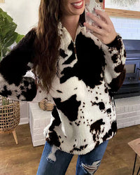 Damen Pullover mit Reißverschluss und langen Ärmeln in Schwarz/Weiß