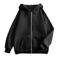 Damen weite Kapuzenjacke mit Reißverschluss, Kängurutaschen und Rippbündchen in Schwarz