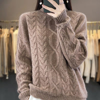 Damen Oversized Pullover mit Rundhalsausschnitt in Naturcamel