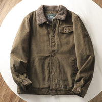 Herren gefütterte Cordjacke mit Teddykragen und Knopfleiste in Olivgrün