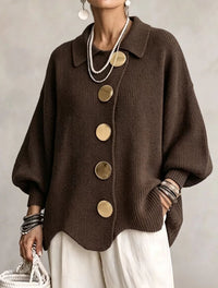 Damen Langarm-Strickjacke mit Knöpfen in Mokka