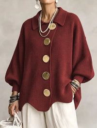 Damen Langarm-Strickjacke mit Knöpfen in Rot