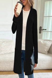 Damen Longline Langarm-Cardigan mit Taschen in Schwarz