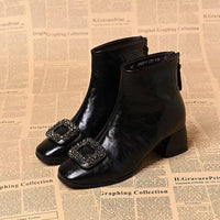 Damen Ankle Boots mit quadratischer Zehenform und Blockabsatz in Schwarz