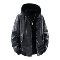 Herren Oversize-Bomberjacke mit Kapuze, Druckknopfblende und Taschen in Schwarz