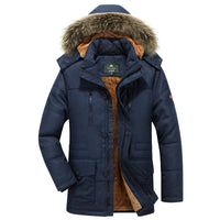 Herren Winterparka mit Kapuze, Knöpfen und Taschen in Dunkelblau