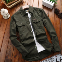 Herren Canvas-Overshirt mit Klappbrusttaschen und verstärkten Nähten in Olivgrün