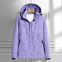 Damen leichte Regen- und Windjacke mit Kapuze und Blattmuster in Damen - Hellviolett