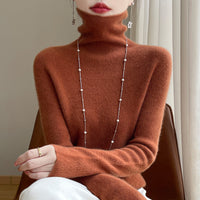 Damen Slim Fit Rollkragenpullover in Hellkaramell