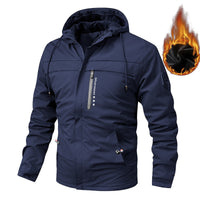 Herren gefütterte Softshelljacke mit Kapuze und Brusttasche in Dunkelblau