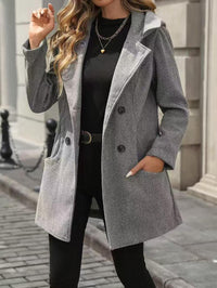 Damen Jacke mit großen Knöpfen, Reverskragen und Taschen in Grau