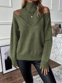 Damen Rollkragenpullover mit langen Ärmeln in Olivgrün