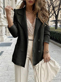 Damen Strickblazer mit doppelter Knopfleiste und Reverskragen in Schwarz