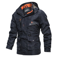 Herren Feldparka mit Kapuze, Taschen und Tunnelzug in Blau
