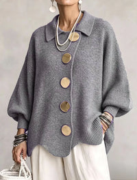 Damen Langarm-Strickjacke mit Knöpfen in Grau