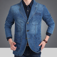 Herren Jeansblazer im schmalen Schnitt mit Used-Effekt und Taschen in Hellblau