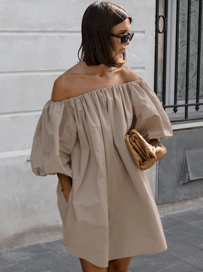Karzola | Elegantes Khaki Kleid mit kurzen Ärmeln und Falten