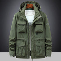 Herren Fieldjacke mit Kapuze und Multifunktionstaschen in Olivgrün