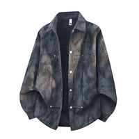 Herren Oversize-Hemdjacke in Acid-Wash-Optik mit Druckknopfverschluss in Schwarz - Burnout-Optik