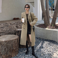 Damen zweireihiger Oversize-Trenchcoat mit Revers und verlängertem Schnitt in Khaki