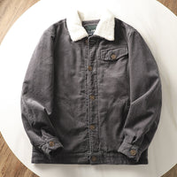 Herren gefütterte Cordjacke mit Teddykragen und Knopfleiste in Grau