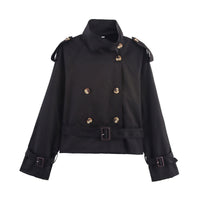 Damen Trenchjacke mit Gürtel und doppelter Knopfleiste in Schwarz