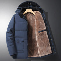 Herren Steppjacke mit Kapuze, Knöpfen und Taschen in Blau