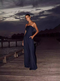 Saga | Damen Jumpsuit Trägerllos Elegant Festlich Modern Party in Blau