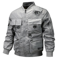 Herren Bomberjacke mit modularen Taschen und D-Ring-Details in Grau