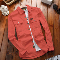 Herren Canvas-Overshirt mit Klappbrusttaschen und verstärkten Nähten in Rot