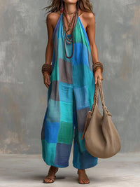 Oriana | Damen Halter Wide-Leg Jumpsuit in Blau