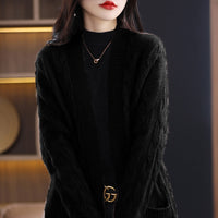 Damen Oversize Langcardigan mit Streifen in Schwarz