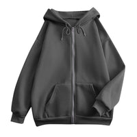 Damen weite Kapuzenjacke mit Reißverschluss, Kängurutaschen und Rippbündchen in Dunkelgrau