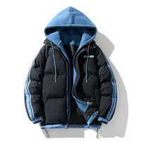 Herren wattierter Parka mit innenliegendem Hoodie und Zwei-Wege-Reißverschluss in Schwarz