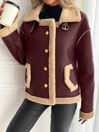 Damen Teddyfelljacke mit Knopfleiste und Seitentaschen in Rot