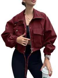 Damen Kurzjacke mit Kordelzug und elastischen Bündchen in Weinrot