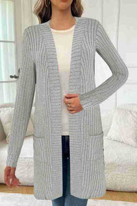 Damen Longline Langarm-Cardigan mit Taschen in Grau