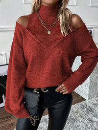 Damen Rollkragenpullover mit langen Ärmeln in Rot