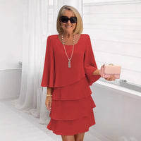 Margaux | Elegantes Midi-Kleid mit Rüschen in Rot