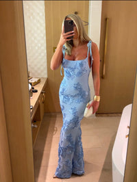 Amour | Damen Bloom Kleid Blumen Romantic Sommer Feminin Leicht in Blau