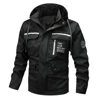 Herren wasserfeste Kapuzen-Regenjacke mit winddichter Membran in Schwarz
