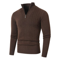 Herren Pullover mit Kabelstrickmuster und Stehkragen in Kaffee Braun