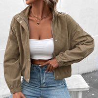 Damen Cropped Langarmjacke mit Taschen in Braun