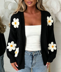 Laura | Damen Oversized Langarm-Cardigan in Schwarz