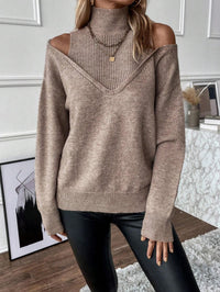 Damen Rollkragenpullover mit langen Ärmeln in Khaki