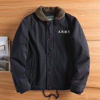 Herren Canvasjacke mit Teddykragen, Isolierfütterung und Kordelzug in Dunkelblau