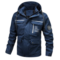 Herren wasserfeste Kapuzen-Regenjacke mit winddichter Membran in Blau