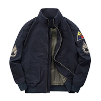 Herren Bomberjacke im Militärstil mit Patches und verdecktem Reißverschluss in Dunkelblau