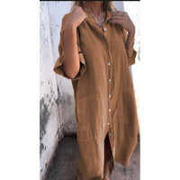 Ragnhild | Damen Boho Hemdbluse Midikleid Knopfleiste Locker Casual in Khaki
